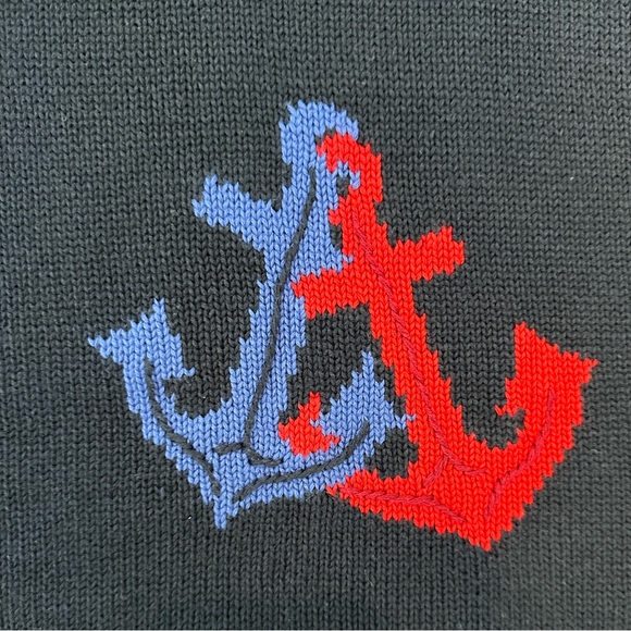 Quacker Factory Navy Blue Americana Anchor Crew Neck Sweater Size Medium - Picture 6 of 14